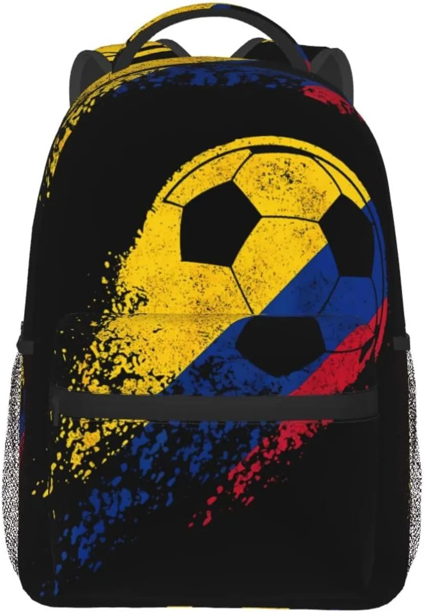 Colombia Soccer Colombian Flag Pride Soccer Player Casual Backpack Travel Pack Bag Laptop Backpacks With Side Pockets Front Zipper Pockets Bookpack Daypack Picnic Rucksack Computer Bag