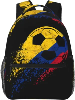 Colombia Soccer Colombian Flag Pride Soccer Player Casual Backpack Travel Pack Bag Laptop Backpacks With Side Pockets Front Zipper Pockets Bookpack Daypack Picnic Rucksack Computer Bag