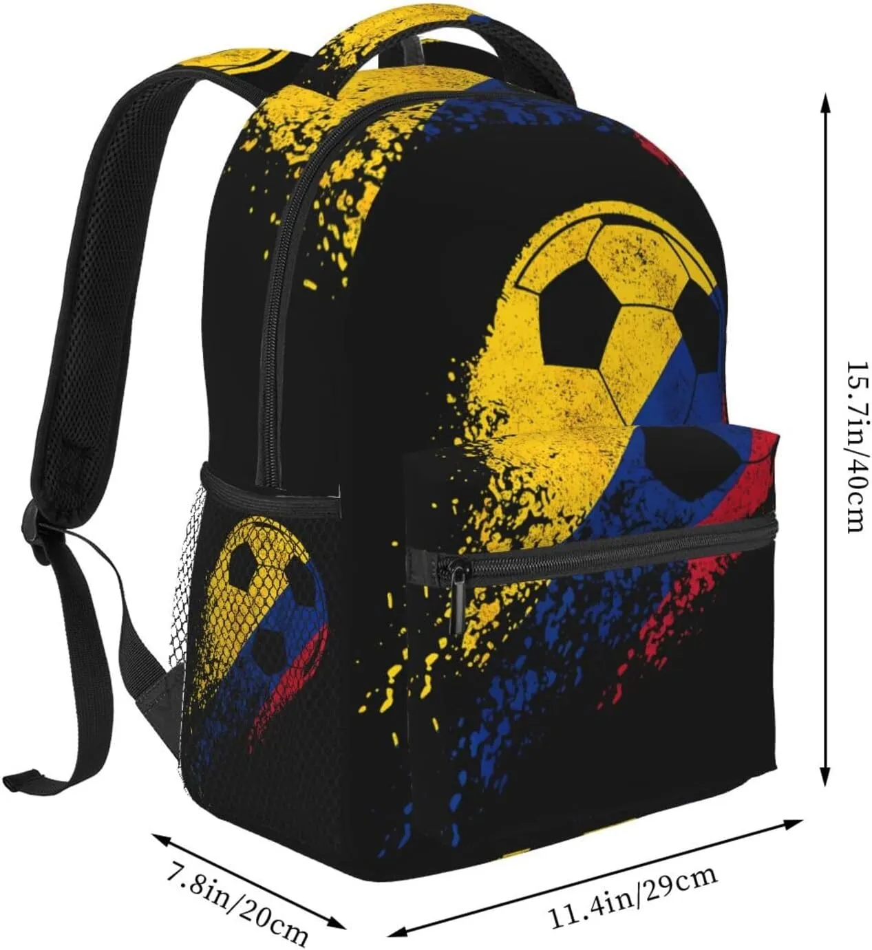 Colombia Soccer Colombian Flag Pride Soccer Player Casual Backpack Travel Pack Bag Laptop Backpacks With Side Pockets Front Zipper Pockets Bookpack Daypack Picnic Rucksack Computer Bag