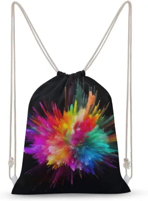Color Explosion Drawstring Backpack for Women Men Drawstring Bag for Travel Swimming Sports Gym Bag