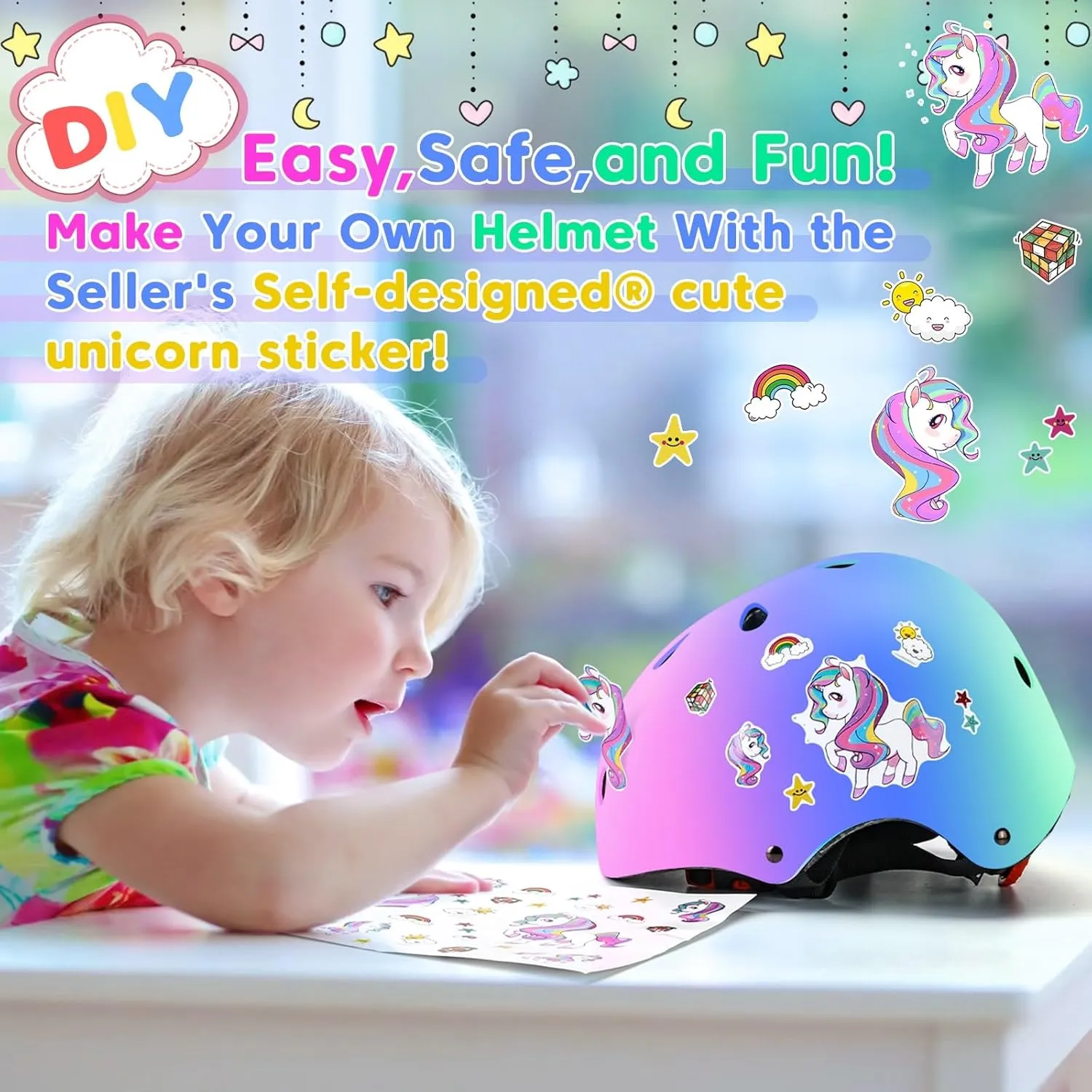 Color Gradient Adjustable Kids Bike Helmet for 5-8 8-14 Toddler Skateboard Helmets Boys Girls Child Ventilation Helmet for Multi-Sports Skating Cycling Scooter Balance