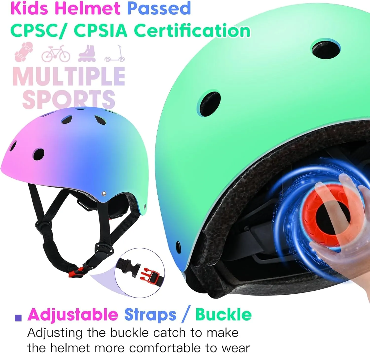 Color Gradient Adjustable Kids Bike Helmet for 5-8 8-14 Toddler Skateboard Helmets Boys Girls Child Ventilation Helmet for Multi-Sports Skating Cycling Scooter Balance