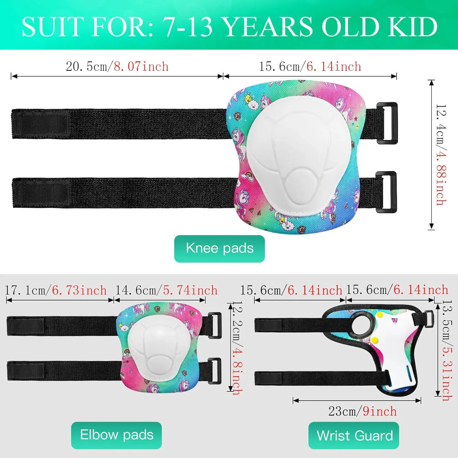 Color Gradient Kids Bike Helmet and Pads Adjustable Helmet for Kids Protective Gear Set with Elbow Knee Pads Wrist Guards for Skateboard Cycling Skating Scooter