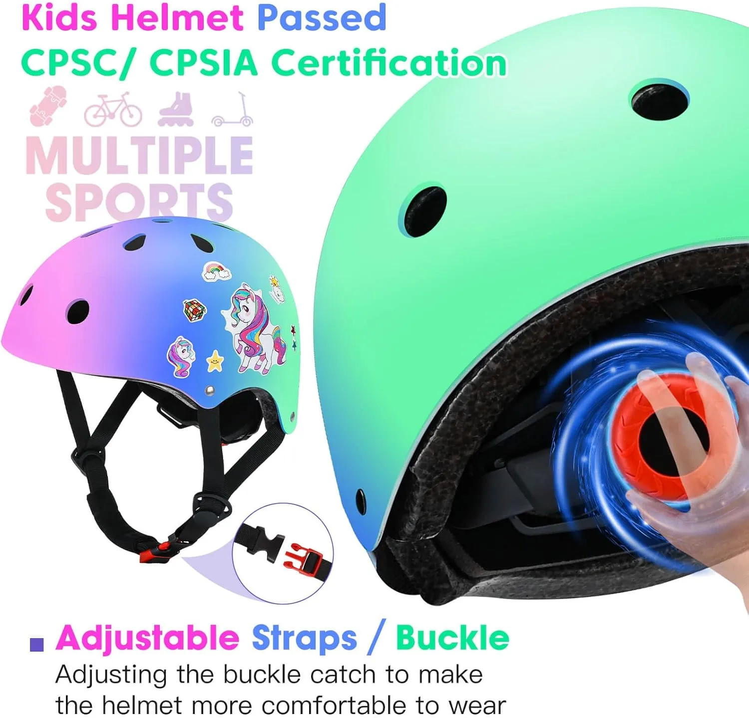 Color Gradient Kids Bike Helmet and Pads Adjustable Helmet for Kids Protective Gear Set with Elbow Knee Pads Wrist Guards for Skateboard Cycling Skating Scooter