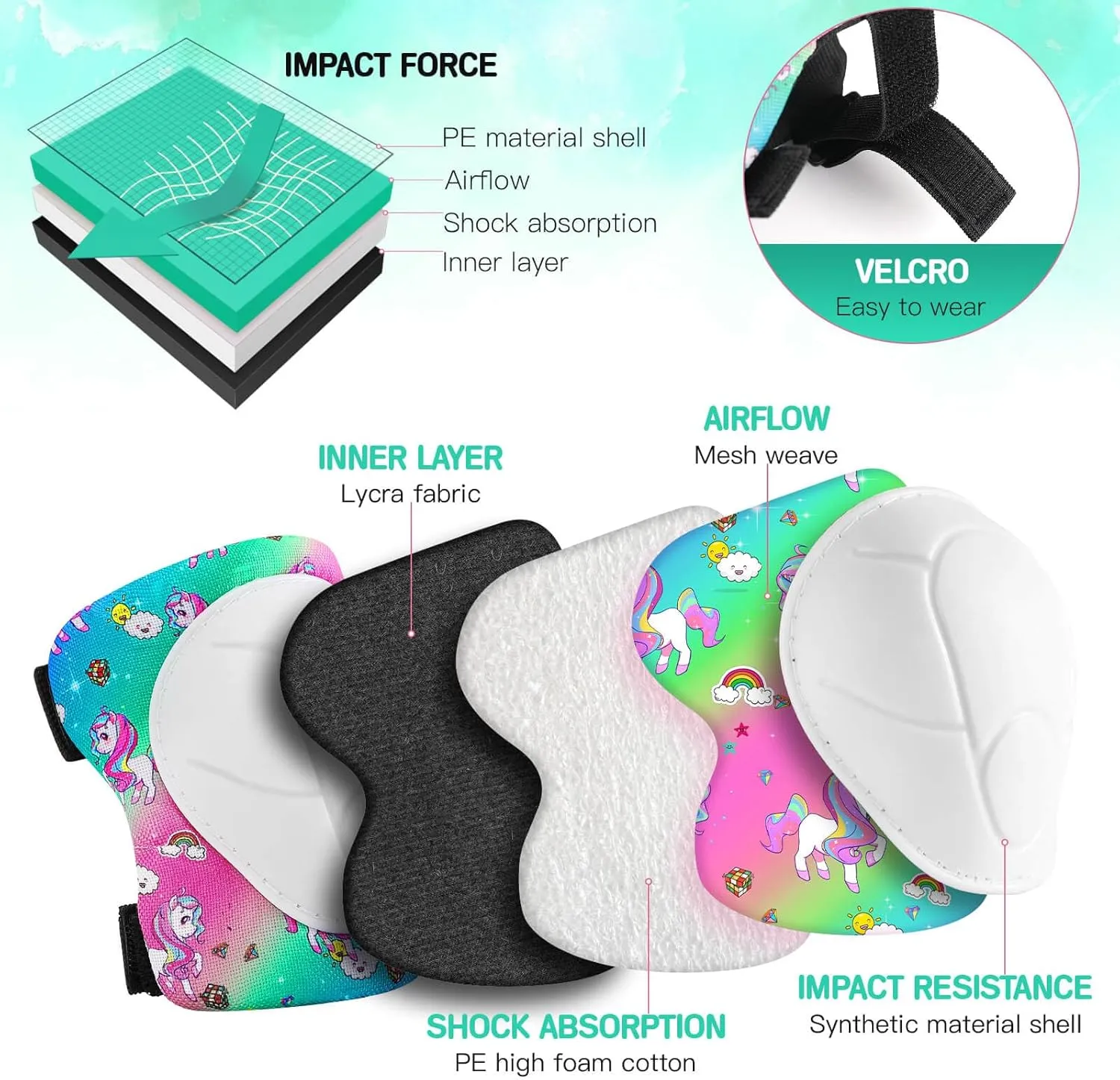 Color Gradient Kids Bike Helmet and Pads Adjustable Helmet for Kids Protective Gear Set with Elbow Knee Pads Wrist Guards for Skateboard Cycling Skating Scooter
