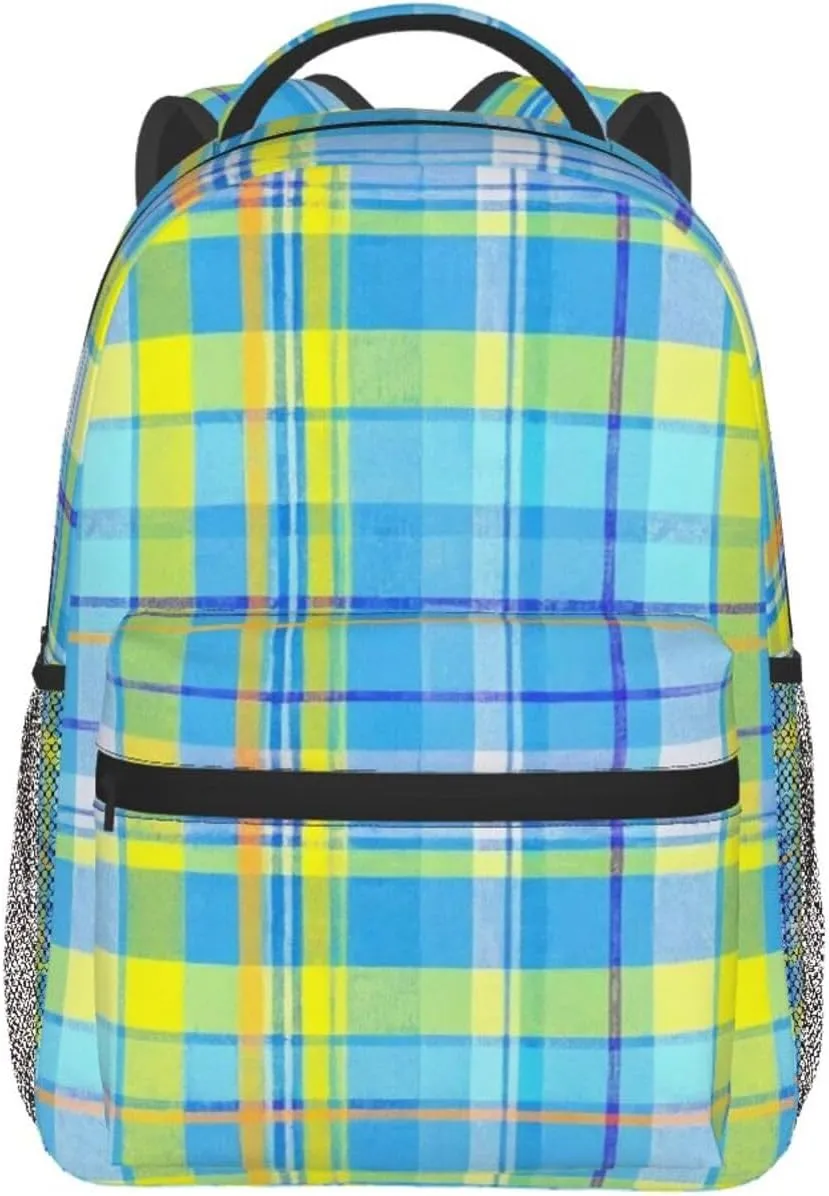 Colorful Buffalo Blue and Yellow Check Adult Backpacks 15 Inch Laptop Backpack Travel Bag for Men Women Gifts
