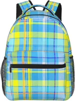 Colorful Buffalo Blue and Yellow Check Adult Backpacks 15 Inch Laptop Backpack Travel Bag for Men Women Gifts