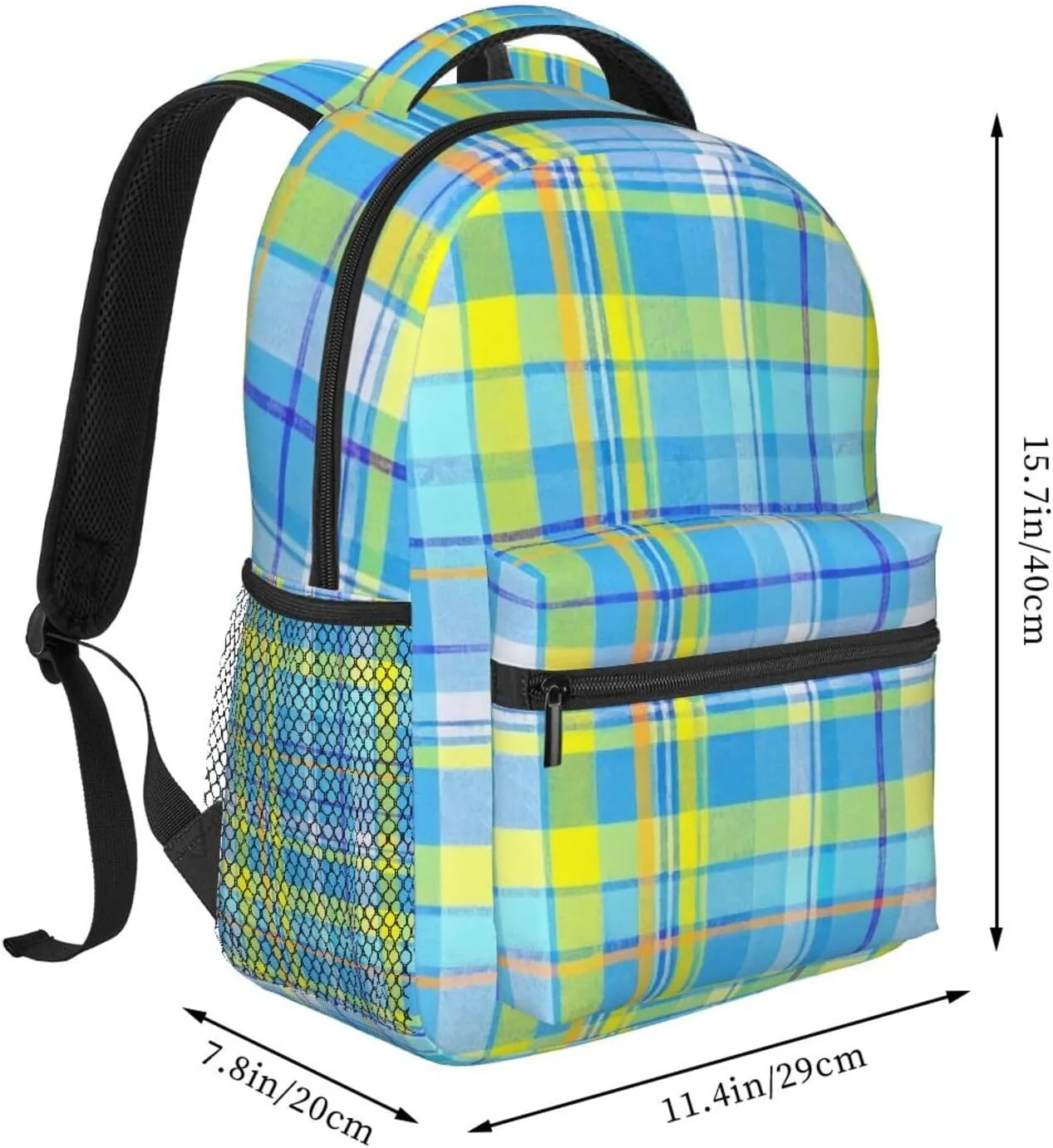 Colorful Buffalo Blue and Yellow Check Adult Backpacks 15 Inch Laptop Backpack Travel Bag for Men Women Gifts