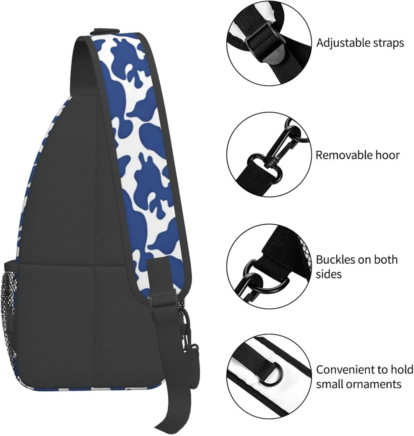 Colorful Cow Pattern Sling Bag Casual Chest Bags Adjustable Crossbody Bag Shoulder Backpack For Travel Hiking