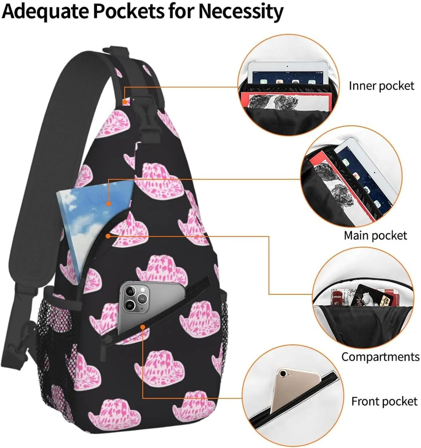 Colorful Cow Pattern Sling Bag Casual Chest Bags Adjustable Crossbody Bag Shoulder Backpack For Travel Hiking