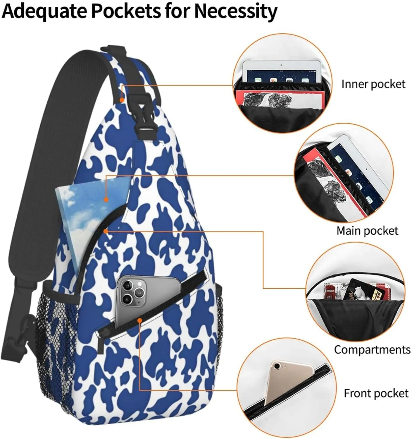 Colorful Cow Pattern Sling Bag Casual Chest Bags Adjustable Crossbody Bag Shoulder Backpack For Travel Hiking