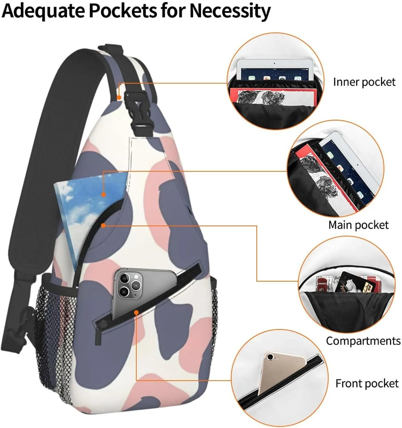Colorful Cow Pattern Sling Bag Casual Chest Bags Adjustable Crossbody Bag Shoulder Backpack For Travel Hiking
