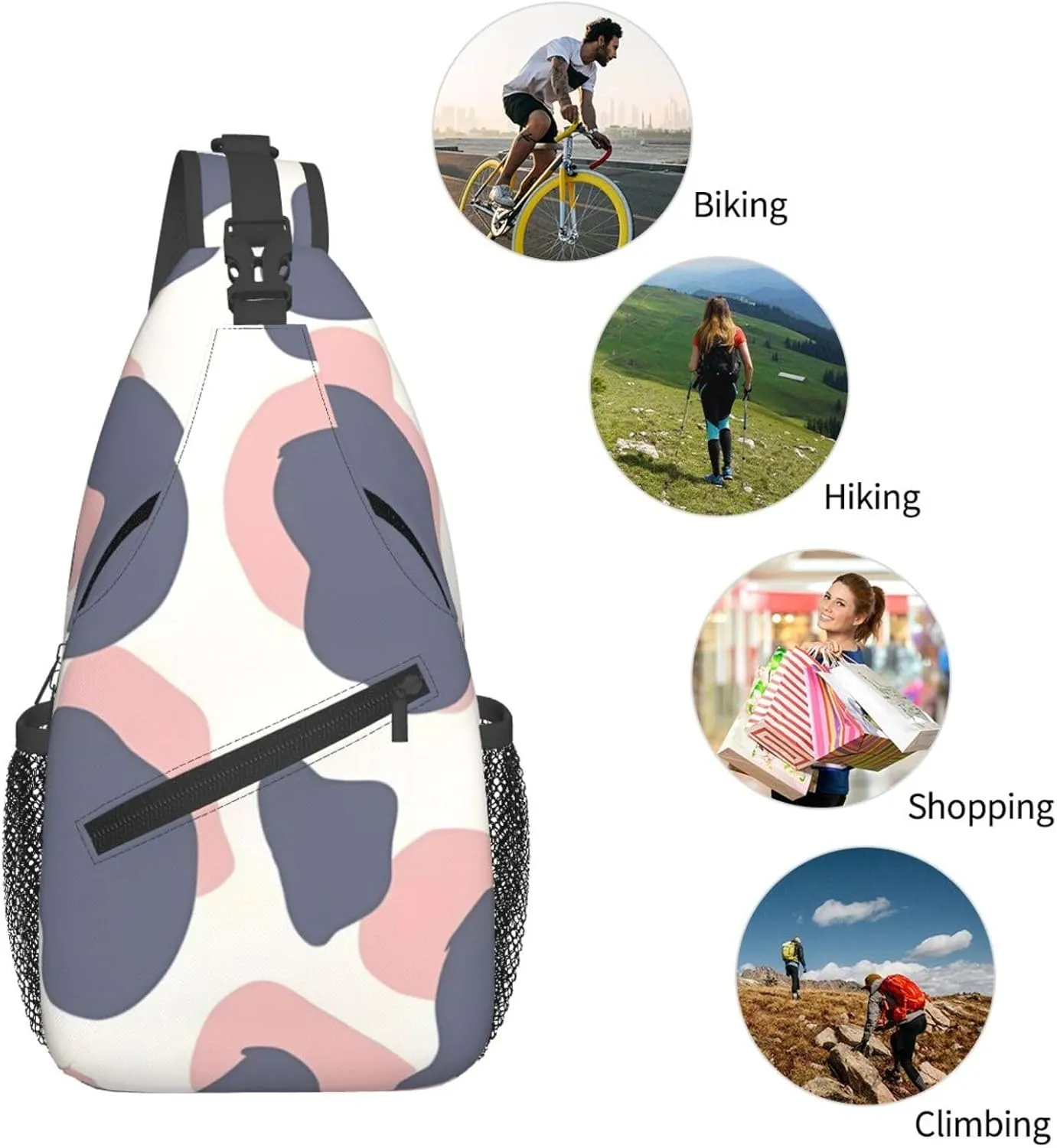 Colorful Cow Pattern Sling Bag Casual Chest Bags Adjustable Crossbody Bag Shoulder Backpack For Travel Hiking