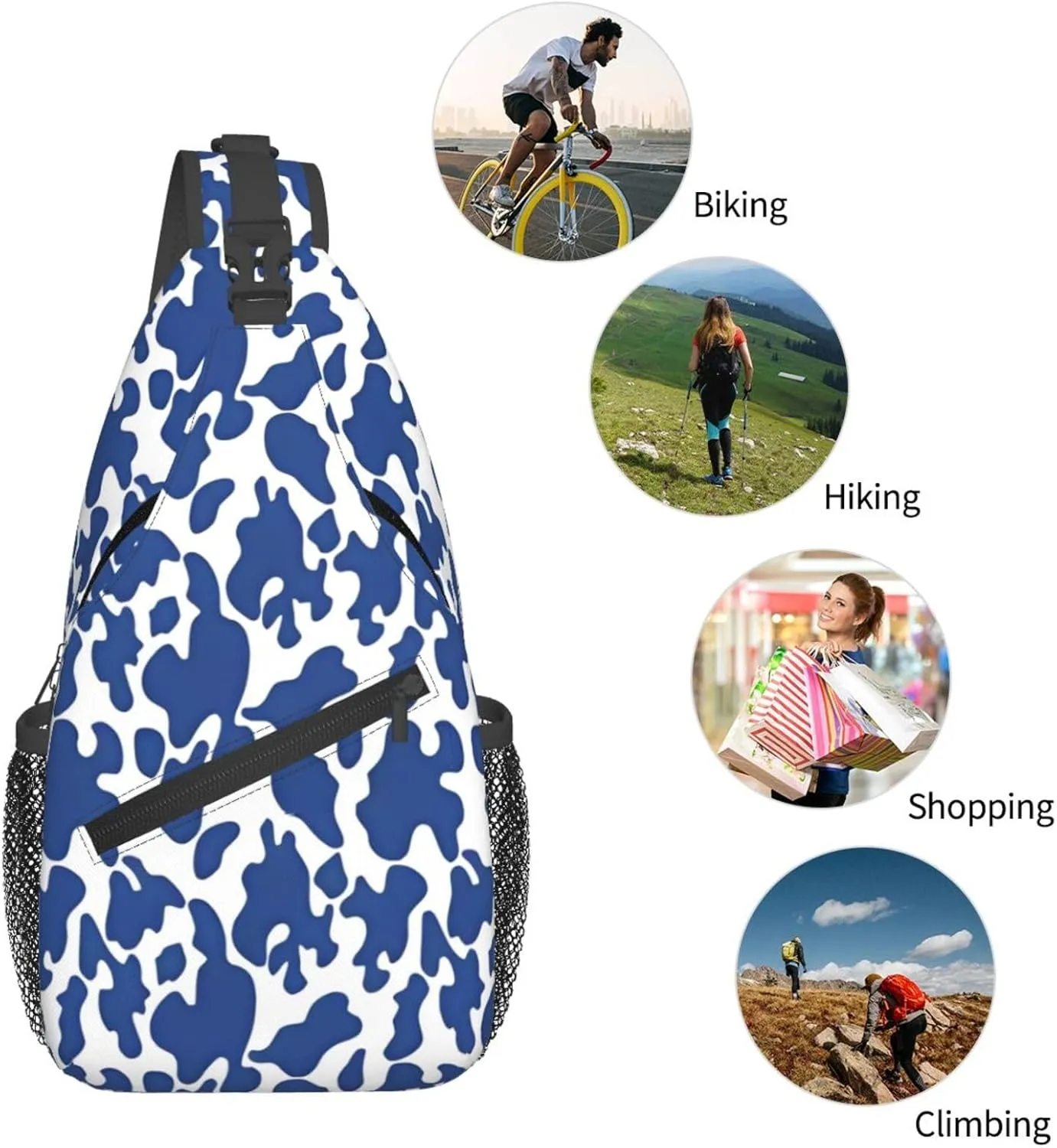 Colorful Cow Pattern Sling Bag Casual Chest Bags Adjustable Crossbody Bag Shoulder Backpack For Travel Hiking