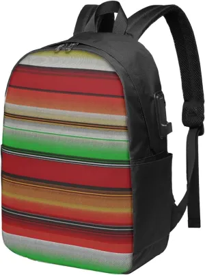 Colorful Mexican Serape Laptop Backpacks Travel Backpack Casual Business Daypack Sport Rucksack Computer Bag Fits up to 17 Inch Notebook with USB Port