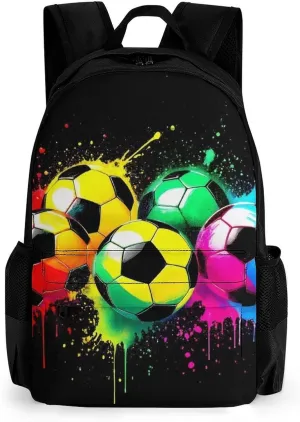 Colorful Paint Splash Ink Soccer Ball Football Black Rucksacks Lightweight Multipurpose Anti-Theft Shoulder Bag Big Capacity Traveling & Camping Backpack With Side Pockets