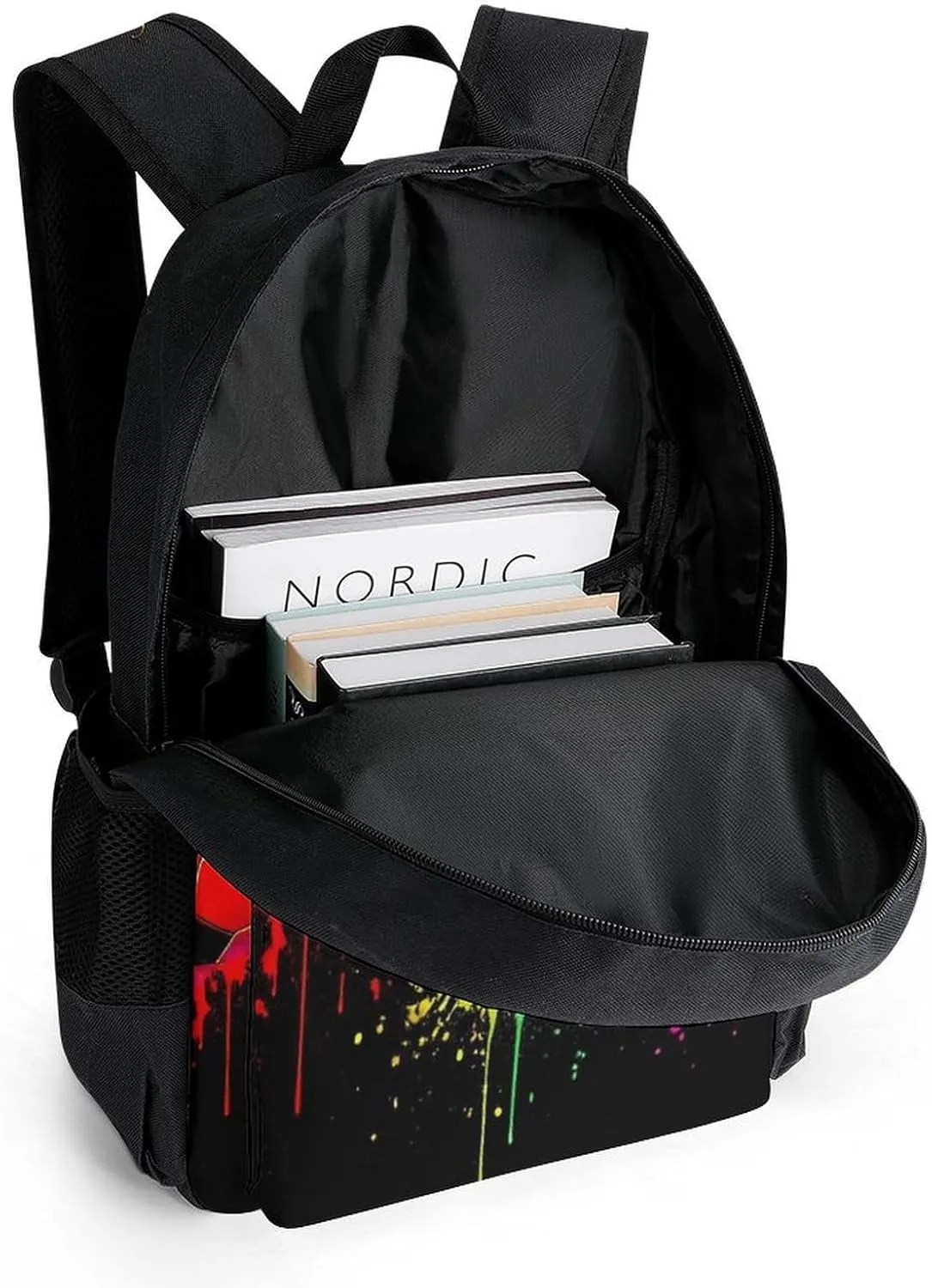 Colorful Paint Splash Ink Soccer Ball Football Black Rucksacks Lightweight Multipurpose Anti-Theft Shoulder Bag Big Capacity Traveling & Camping Backpack With Side Pockets
