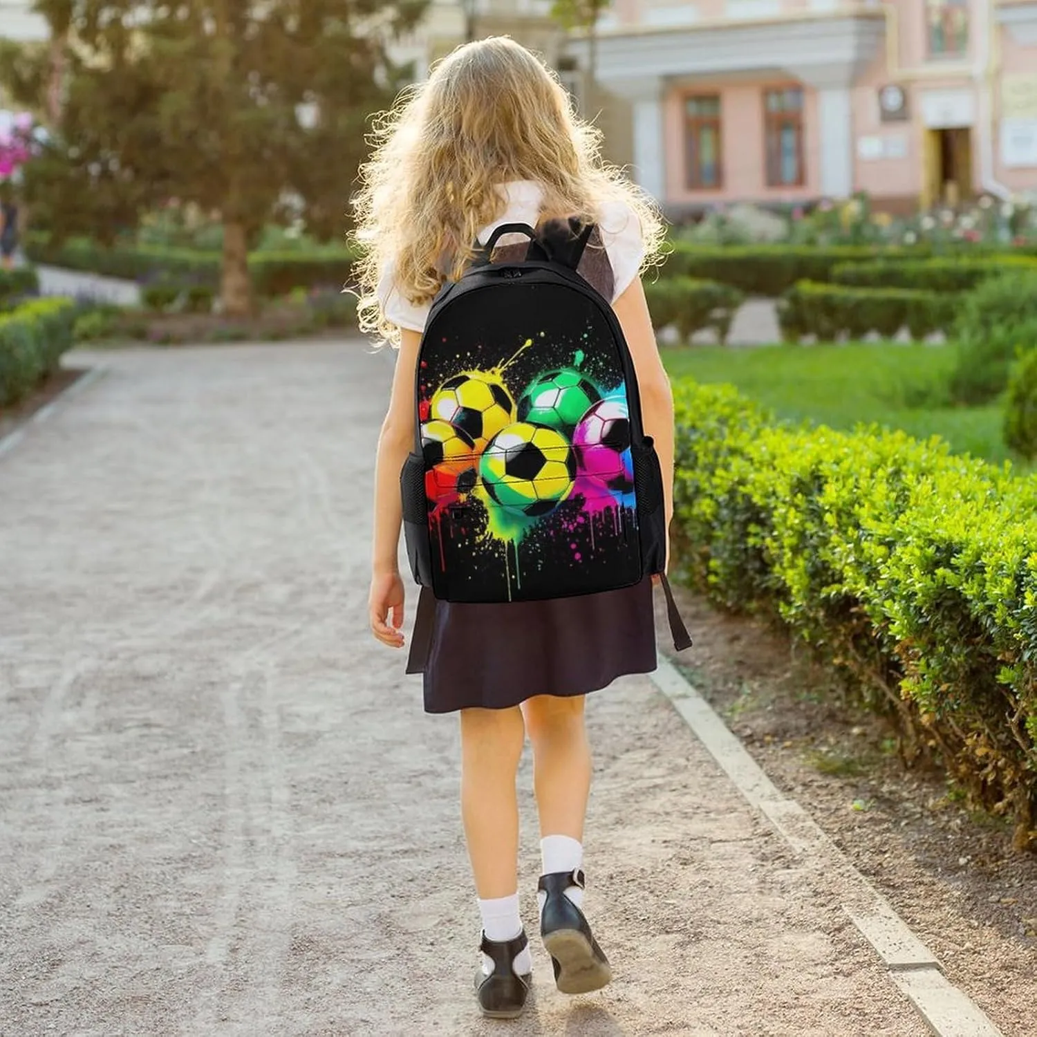 Colorful Paint Splash Ink Soccer Ball Football Black Rucksacks Lightweight Multipurpose Anti-Theft Shoulder Bag Big Capacity Traveling & Camping Backpack With Side Pockets
