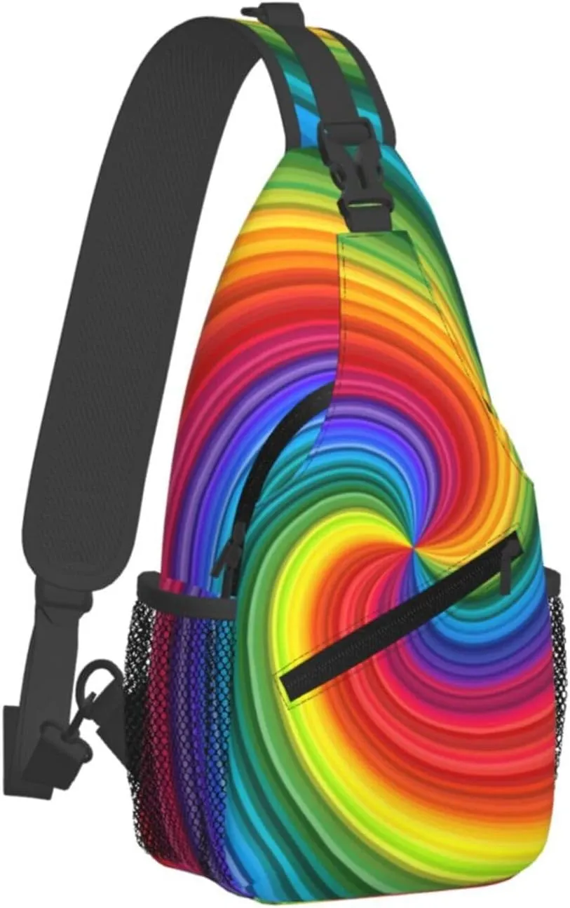 Colorful Rainbow Swirl Crossbody Bags Cross Men Chest Bag Adjustable Sling Backpack Shoulder Bag For Women Cycling Travel Sport Hiking