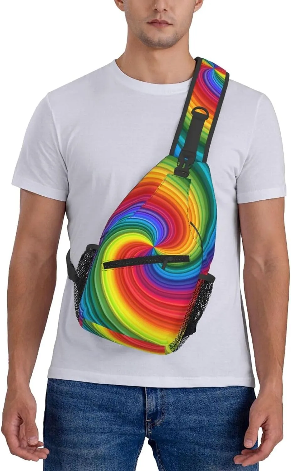 Colorful Rainbow Swirl Crossbody Bags Cross Men Chest Bag Adjustable Sling Backpack Shoulder Bag For Women Cycling Travel Sport Hiking