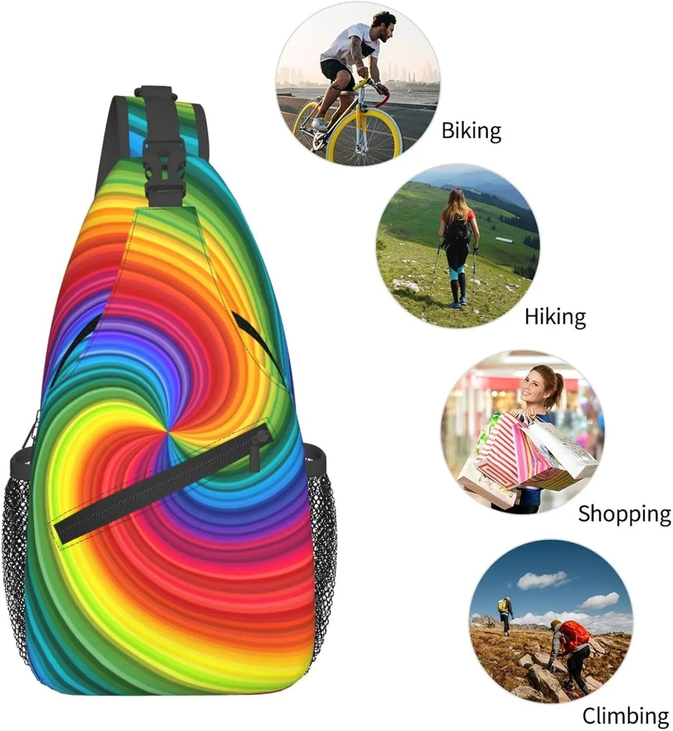 Colorful Rainbow Swirl Crossbody Bags Cross Men Chest Bag Adjustable Sling Backpack Shoulder Bag For Women Cycling Travel Sport Hiking