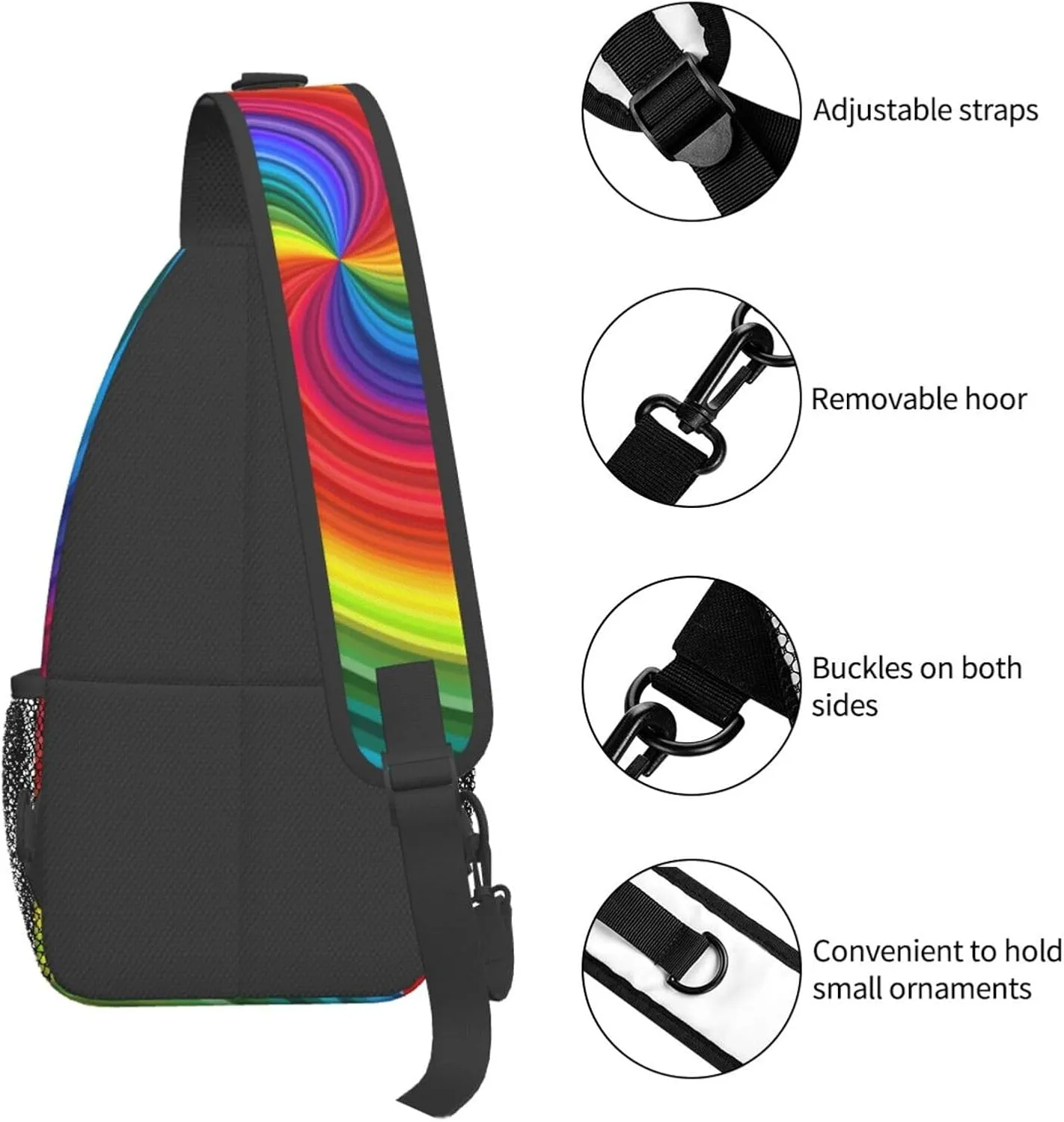 Colorful Rainbow Swirl Crossbody Bags Cross Men Chest Bag Adjustable Sling Backpack Shoulder Bag For Women Cycling Travel Sport Hiking
