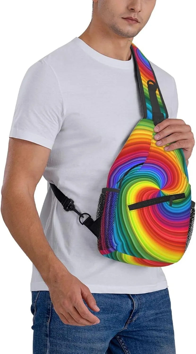 Colorful Rainbow Swirl Crossbody Bags Cross Men Chest Bag Adjustable Sling Backpack Shoulder Bag For Women Cycling Travel Sport Hiking