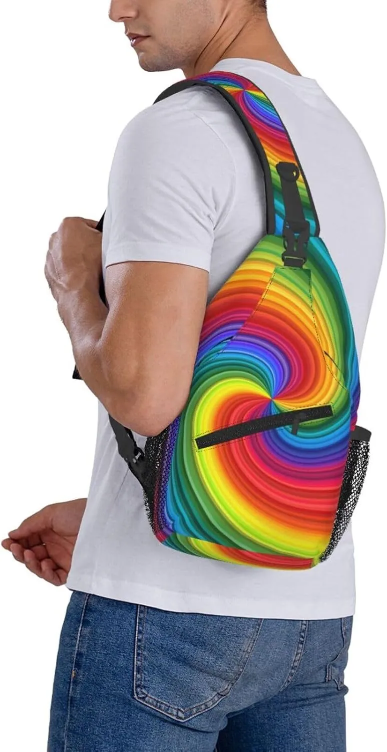 Colorful Rainbow Swirl Crossbody Bags Cross Men Chest Bag Adjustable Sling Backpack Shoulder Bag For Women Cycling Travel Sport Hiking