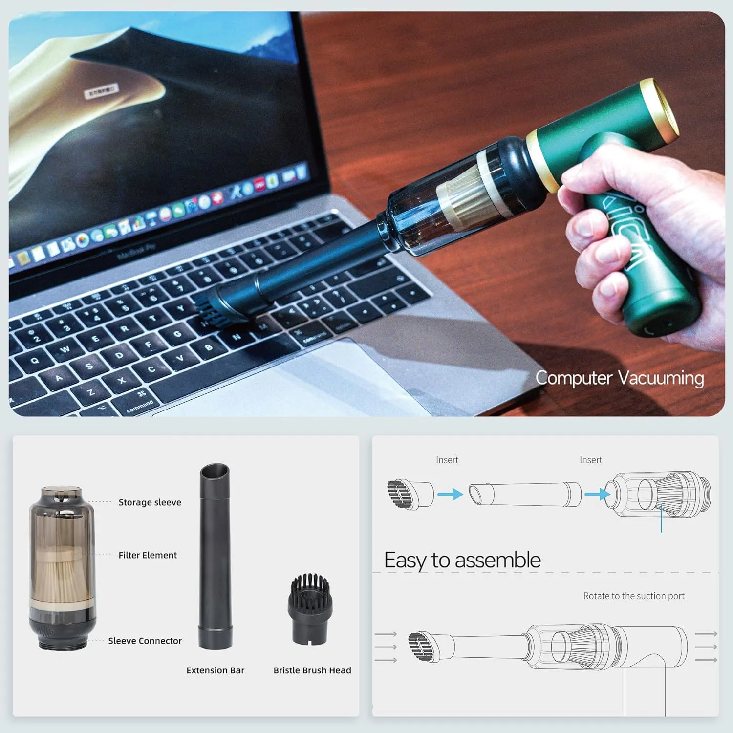 [Combo] KiCA Jetfan 2.0 Electric Air Duster Vacuum Accessory for Computer/Keyboard/House Cleaning/Camera Lens/Camping/BBQ/Car/Barbershop,100000RPM,Two Nozzle/Long Battery,Air Can Substitute Tool-Black