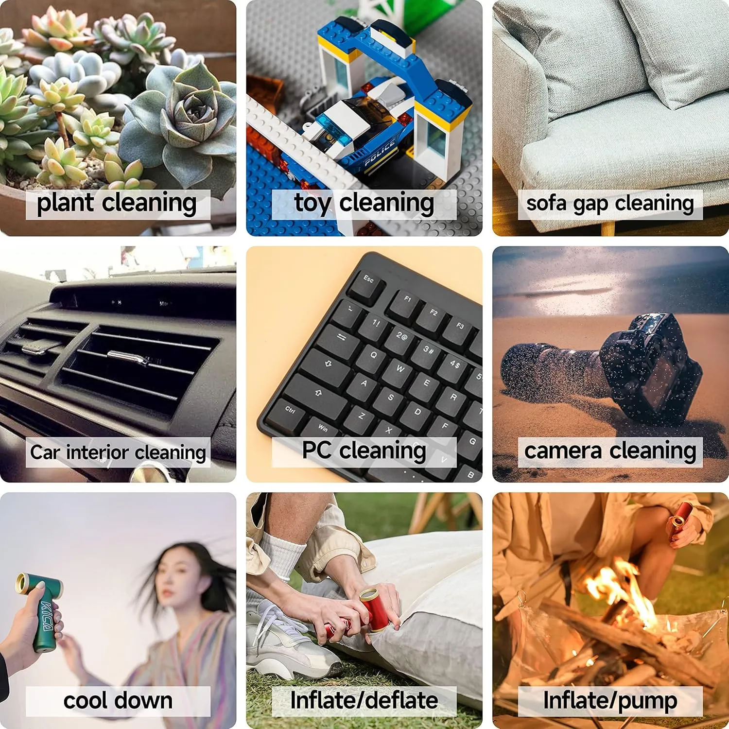 [Combo] KiCA Jetfan 2.0 Electric Air Duster Vacuum Accessory for Computer/Keyboard/House Cleaning/Camera Lens/Camping/BBQ/Car/Barbershop,100000RPM,Two Nozzle/Long Battery,Air Can Substitute Tool-Black