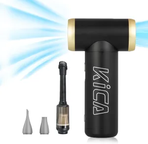 [Combo] KiCA Jetfan 2.0 Electric Air Duster Vacuum Accessory for Computer/Keyboard/House Cleaning/Camera Lens/Camping/BBQ/Car/Barbershop,100000RPM,Two Nozzle/Long Battery,Air Can Substitute Tool-Black