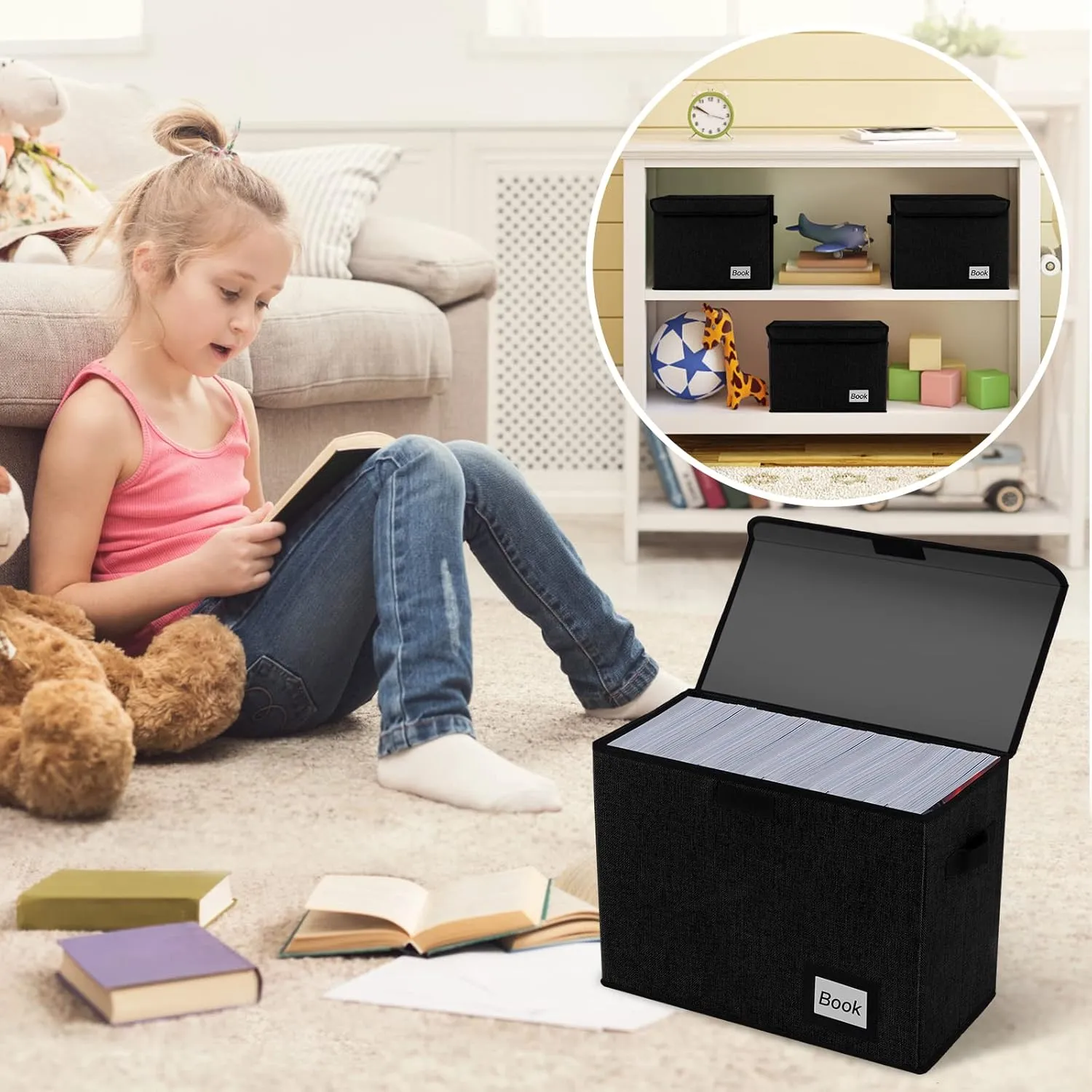 Comic Book Storage Box 15.8" X 7.8" X 11.8", Collapsible Holds 160-180 Comic Book Organizer Heavy Duty Bin Container Holder Shelf (Black)