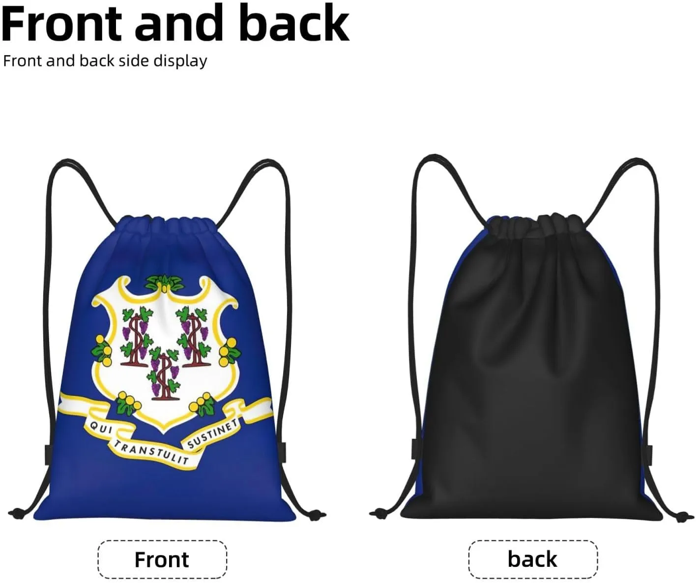 Connecticut State Flag print Drawstring Backpack Bags Sack Cinch Tote Sport Storage Polyester Bag for Gym Traveling
