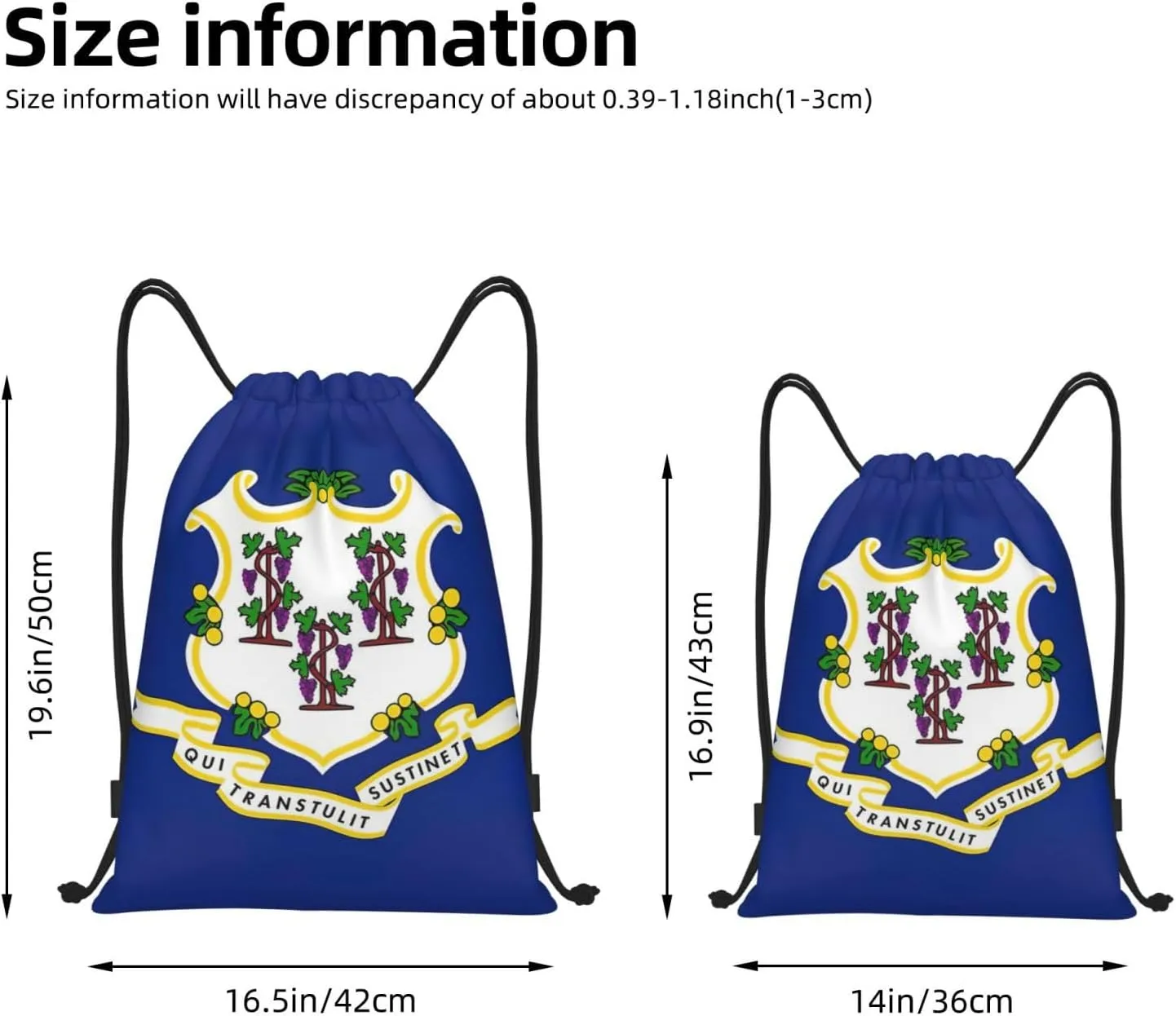 Connecticut State Flag print Drawstring Backpack Bags Sack Cinch Tote Sport Storage Polyester Bag for Gym Traveling