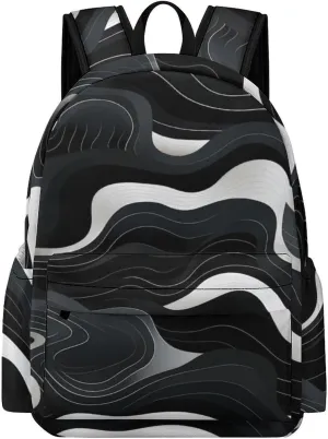 Contour Topography Map Pattern Mini Backpack Printed Shoulder Bag Travel Daypack Camping Work Bags, 42x30x15cm