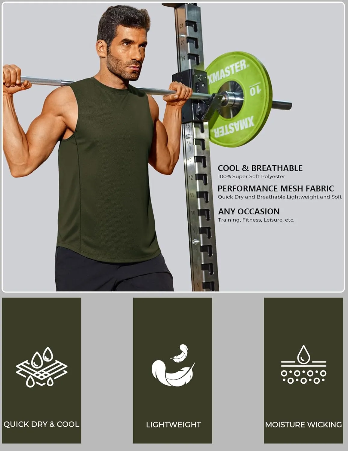 COOFANDY Sleeveless Muscle Shirts for Men Dry Fit Workout Gym Tank Tops Summer Swim Beach Shirt