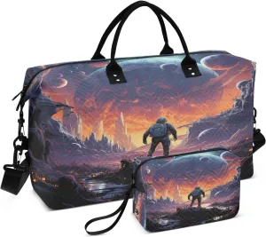 Cool Space Astronaut Travel Duffel Bags Gym Bag Weekender Handbag with Toiletry Bag for Women Girls Men