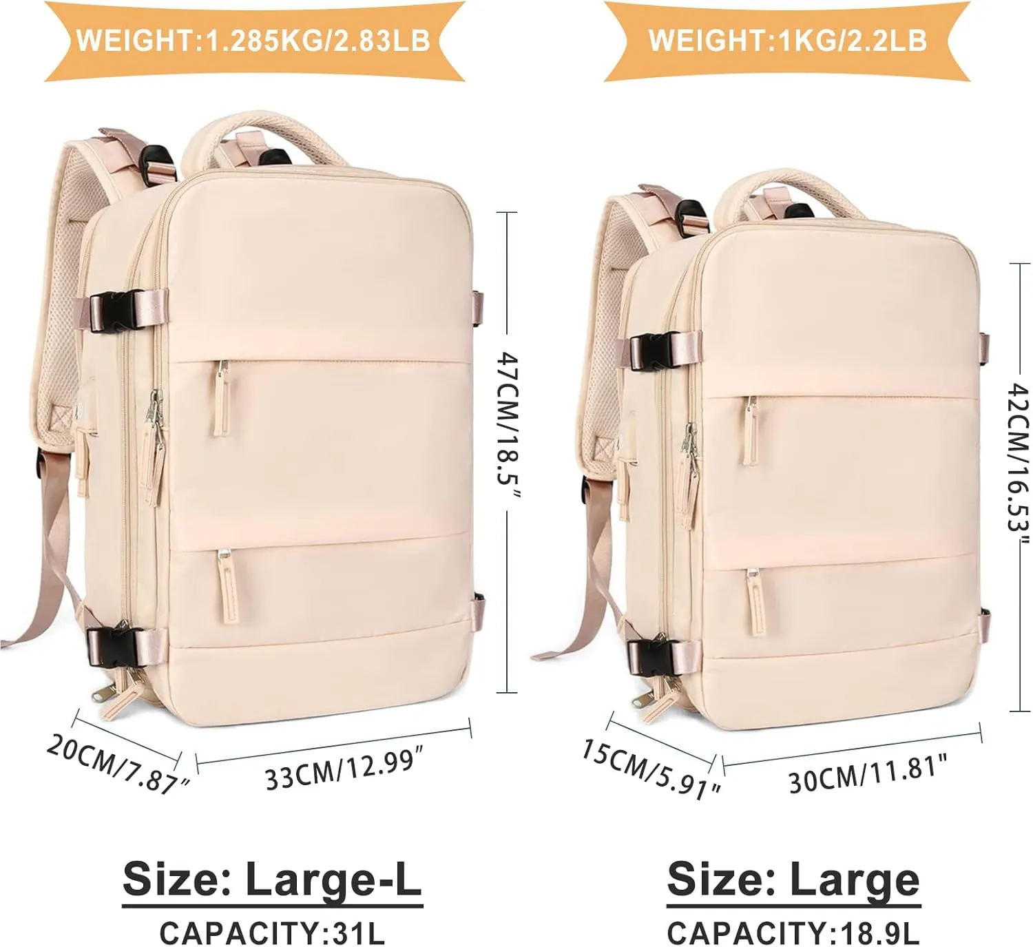 coowoz Large Travel Backpack For Women Men,Carry On Backpack,Hiking Backpack Waterproof Outdoor Sports Rucksack Casual Daypack Travel Essentials（Beige）