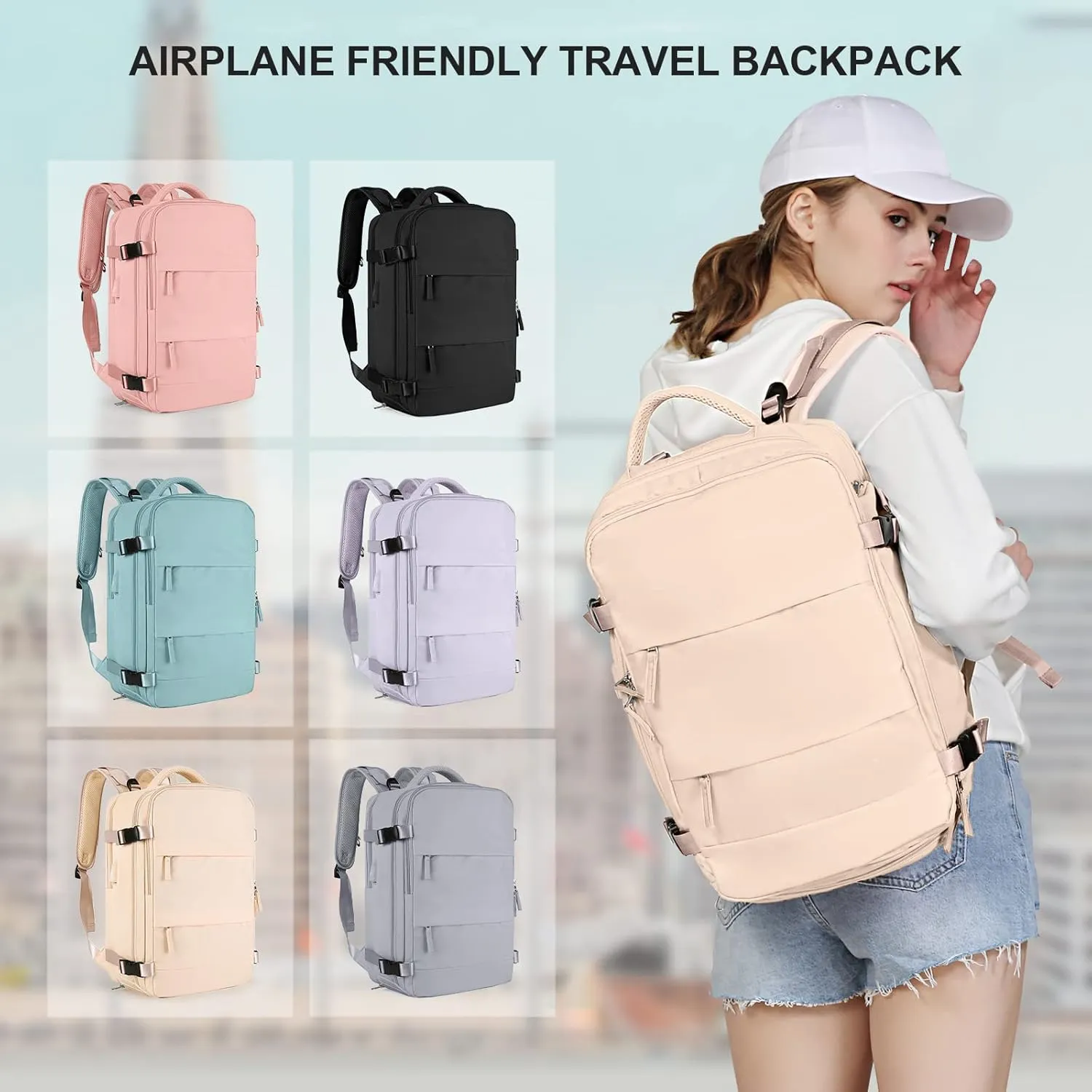 coowoz Large Travel Backpack For Women Men,Carry On Backpack,Hiking Backpack Waterproof Outdoor Sports Rucksack Casual Daypack Travel Essentials（Beige）