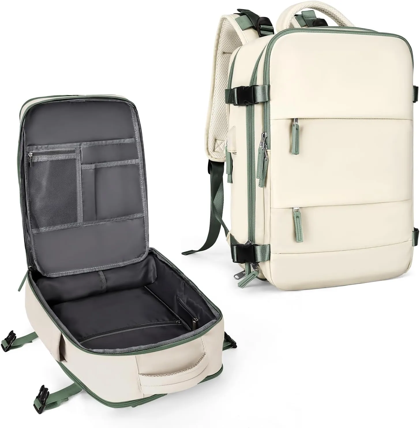 coowoz Large Travel Backpack For Women Men,Carry On Backpack,Hiking Backpack Waterproof Outdoor Sports Rucksack Casual Daypack travel essentials（White Green）