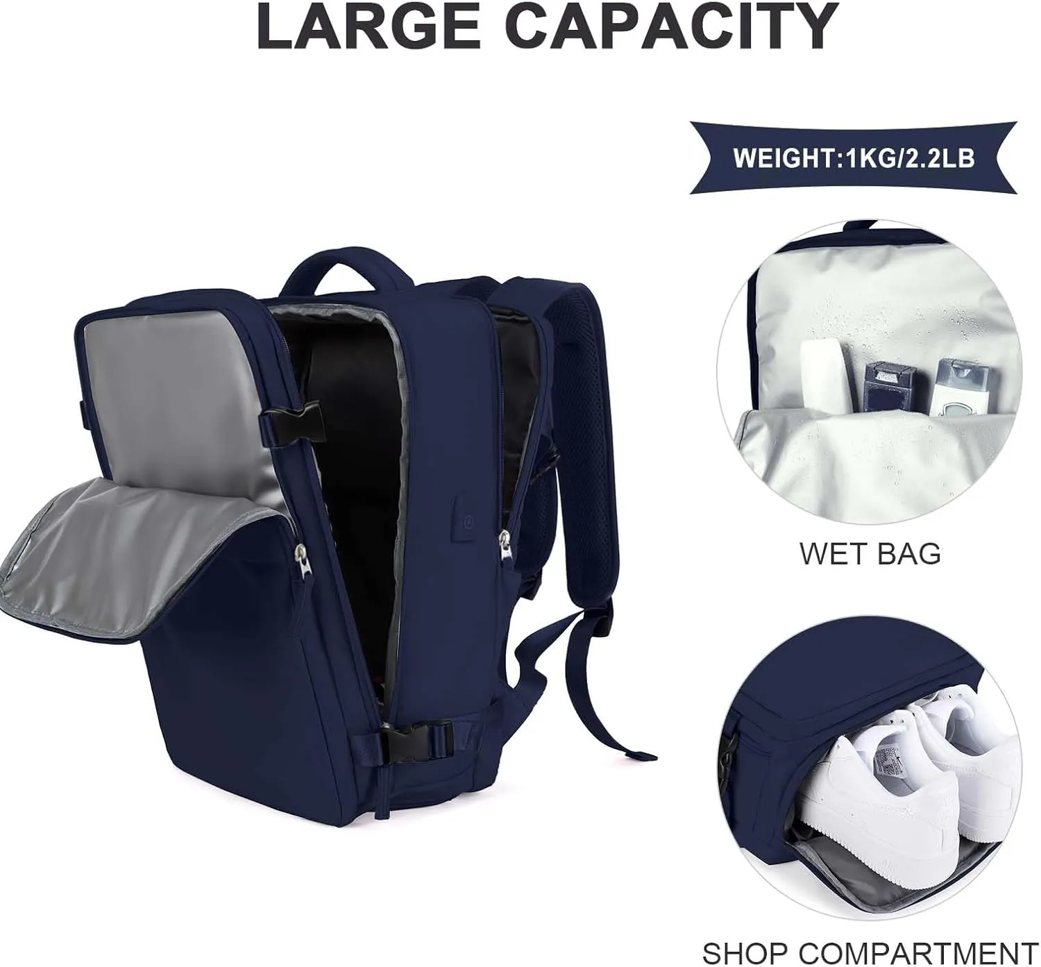 coowoz Travel Backpack For Women Men Airline Approved,Navy blue Carry On Backpack,Large Hiking Backpack Waterproof Outdoor Sports Rucksack Casual Daypack Fit 15.6 Inch Laptop Backpack College Backpack