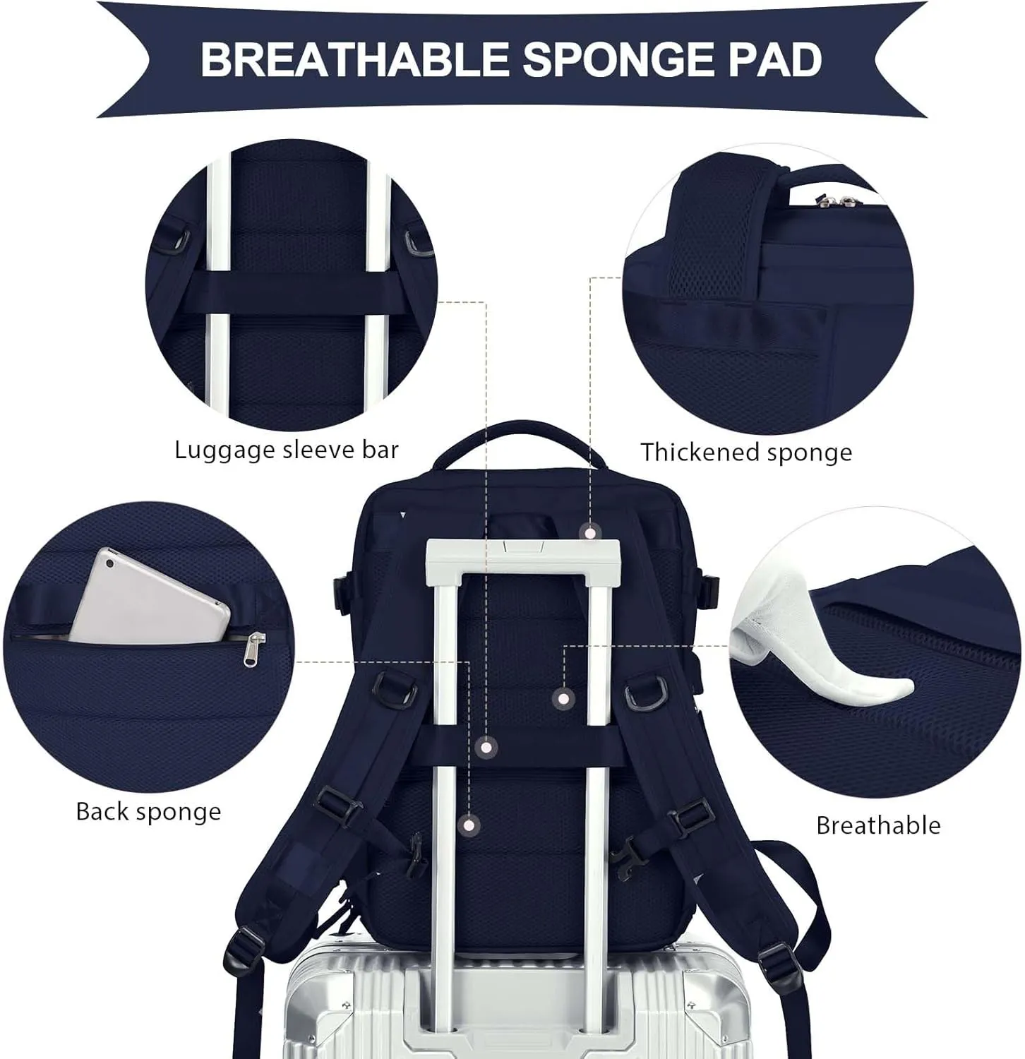 coowoz Travel Backpack For Women Men Airline Approved,Navy blue Carry On Backpack,Large Hiking Backpack Waterproof Outdoor Sports Rucksack Casual Daypack Fit 15.6 Inch Laptop Backpack College Backpack