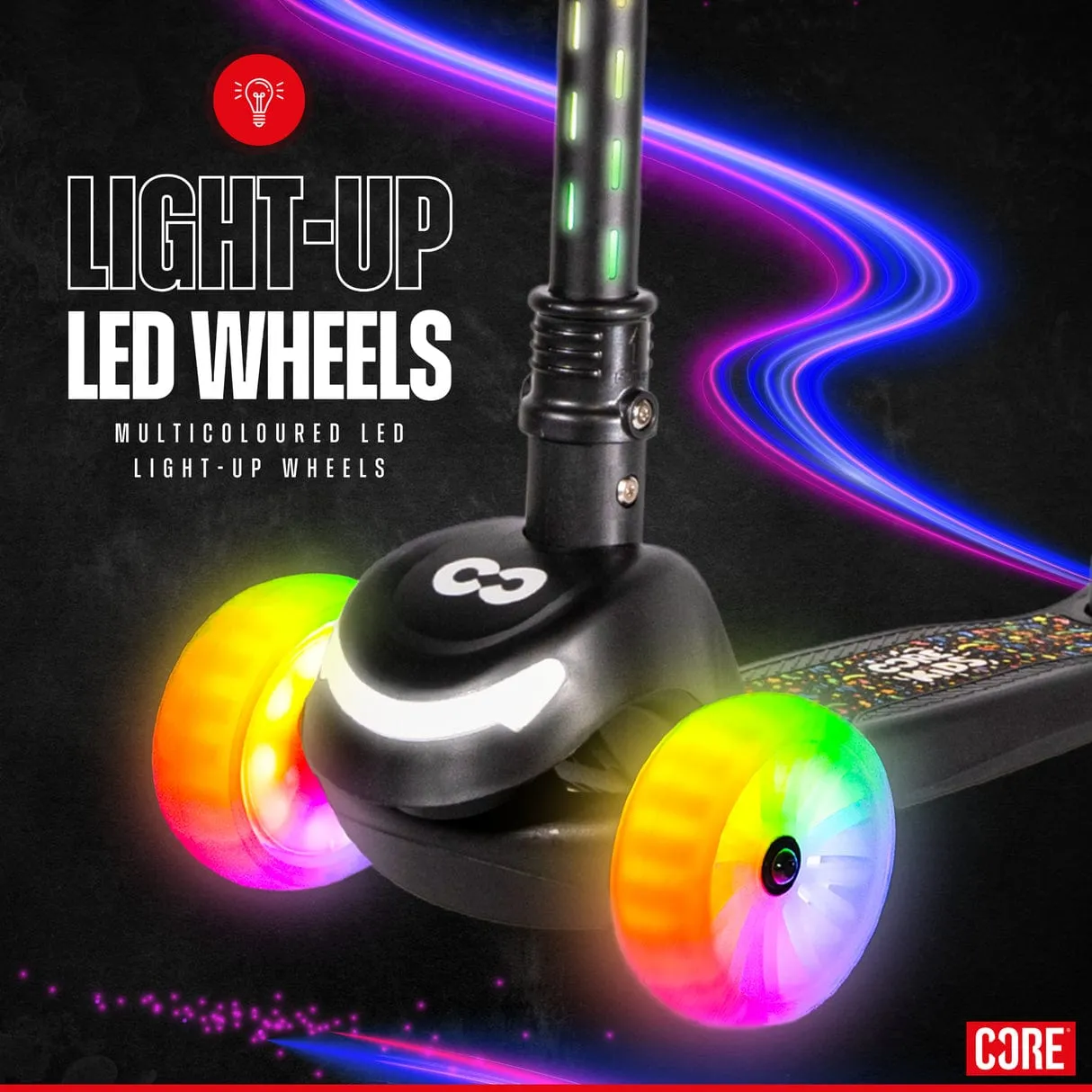 CORE Spark 3 Wheel LED Kids Scooter - Black