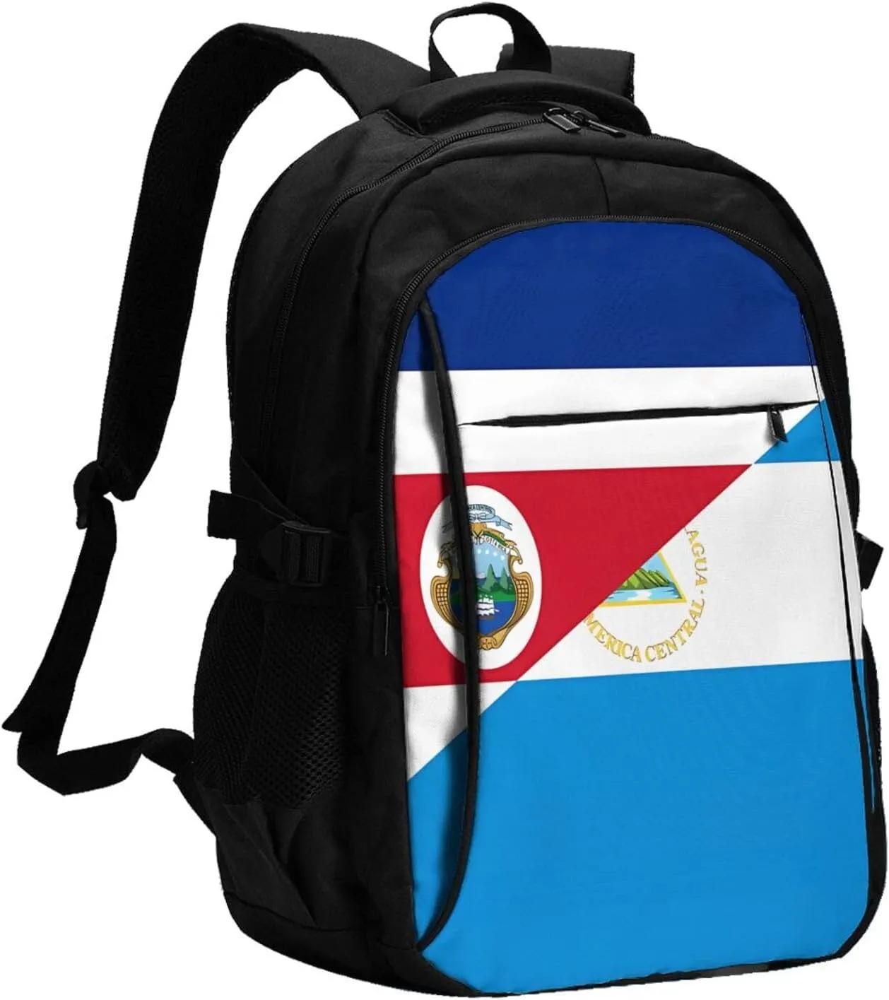Costa Rica Nicaragua Flag Business Laptop Backpack Travel Backpacks Outdoor Rucksack Large Bag Daypack with USB Charging Port Multi-Pocket for Hiking Camping