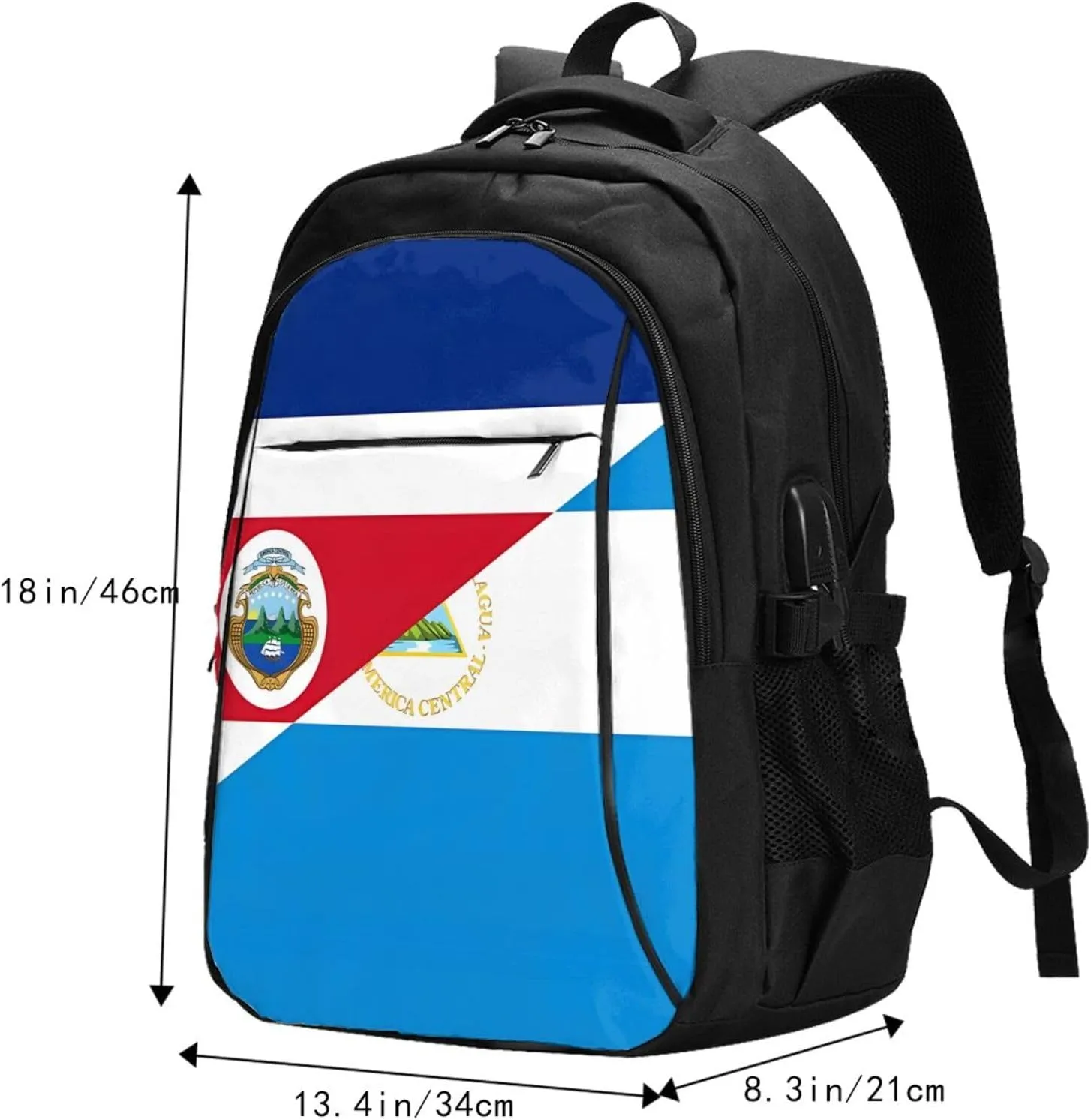 Costa Rica Nicaragua Flag Business Laptop Backpack Travel Backpacks Outdoor Rucksack Large Bag Daypack with USB Charging Port Multi-Pocket for Hiking Camping