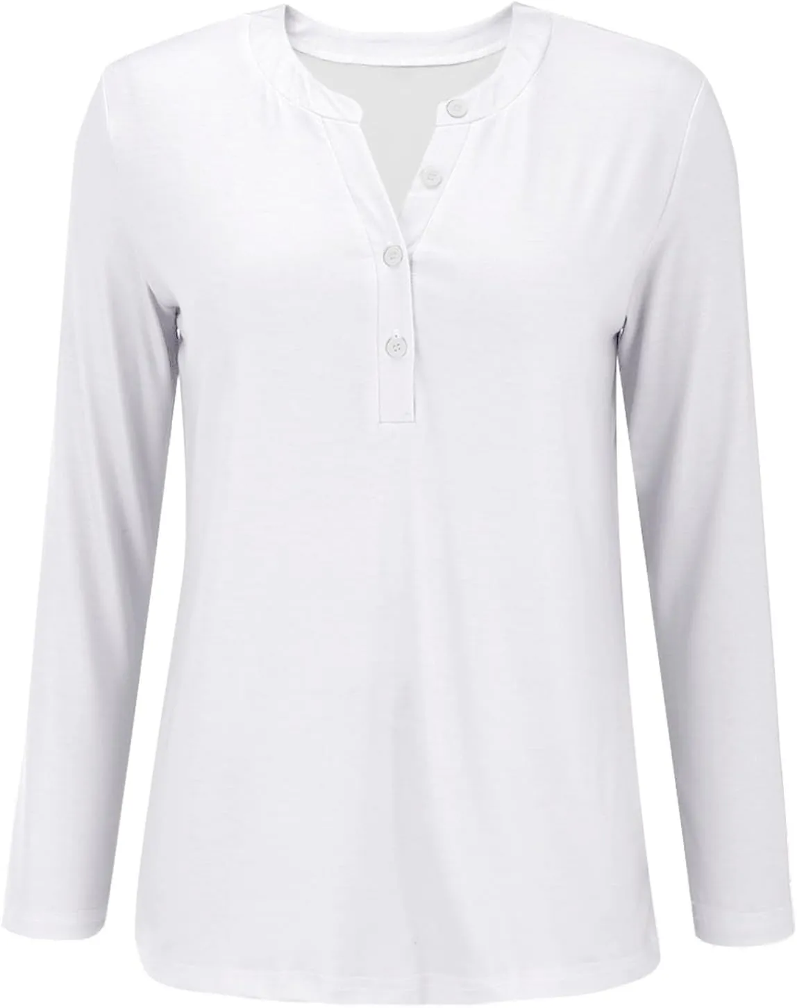 Cotton Henley Shirts Women Long Sleeve Crewneck Button Up Tee Dressy Casual Tunics Top Trendy Loose Fit Plain Blouse