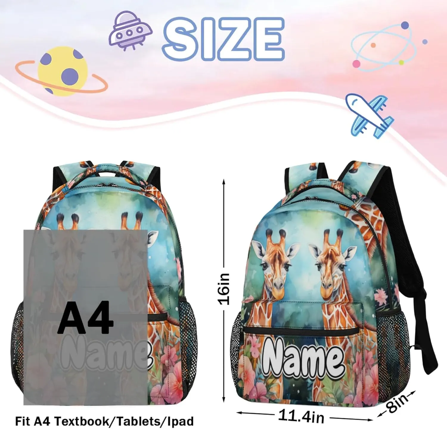 Couple Giraffes Large Backpack Fashion Travel Backpacks for Business Women Men Casual Laptop Bag Waterproof Lightweight Shoulder Bags 16in