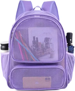 COVAX Mesh Backpack for Adults, Mesh School Bookbag Girls Boys, Semi-transparent net Back Pack for Gym, Work, Sports, Travel (Purple)