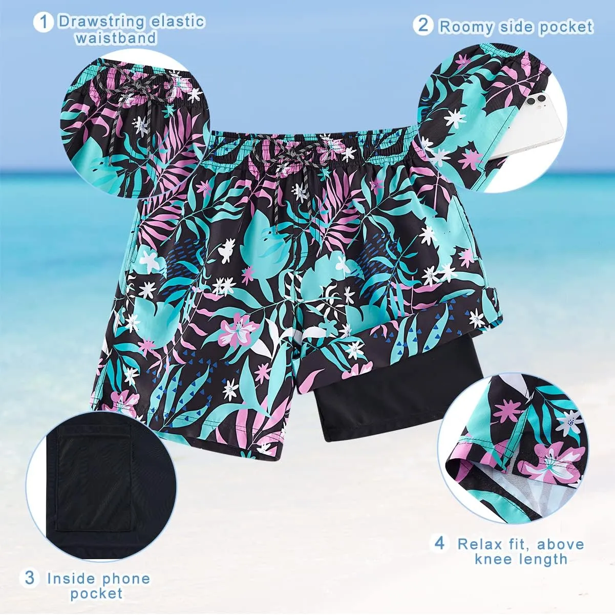 Cozople Mens Swim Trunks with Compression Liner 5.5" Inseam Quick Dry Bathing Suit Lightweight Swimming Shorts