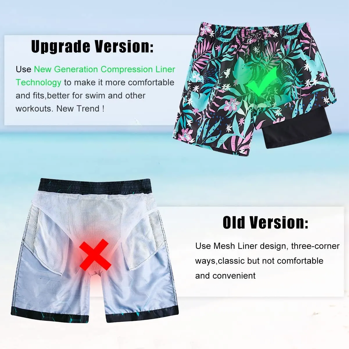 Cozople Mens Swim Trunks with Compression Liner 5.5" Inseam Quick Dry Bathing Suit Lightweight Swimming Shorts